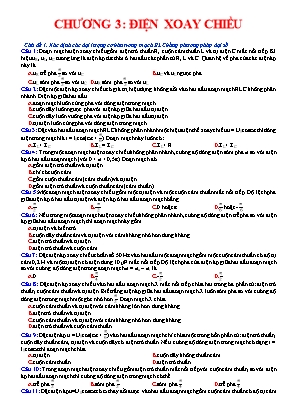 850 Câu trắc nghiệm Vật lý 12 - Chương Dòng điện xoay chiều (Có đáp án)